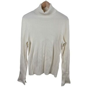 Maeve by Anthropologie Ribbed Turtleneck Sweater Cream Women's L Coastal Grandma